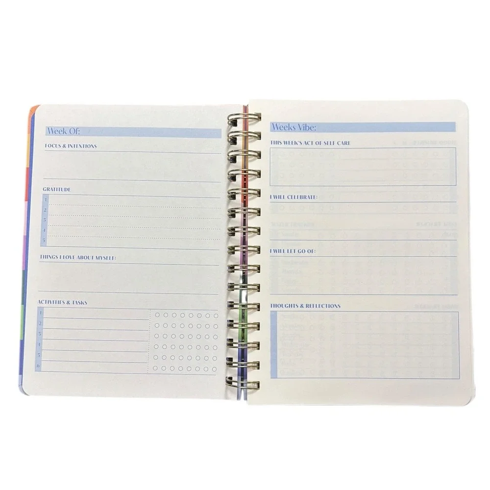 Spritz Guided Journal Rainbow Wave Gold Wire‎ Bound Planner Note Pad 8 x 6 New